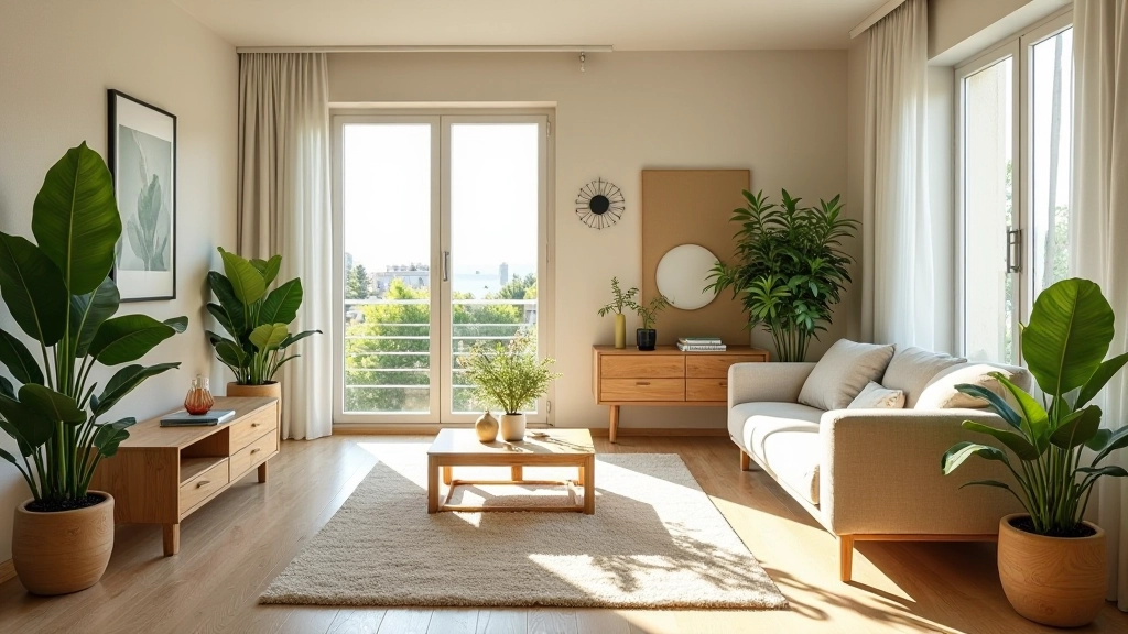 Interior moderno com elementos sustentáveis e iluminação natural